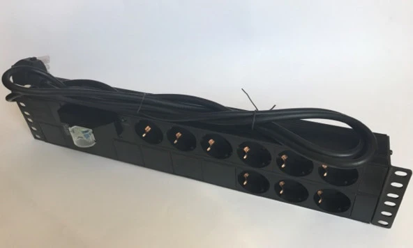 PDU 16A 3500W 9 lu Sigortalı Alüminyum Rack Kabin Prizi