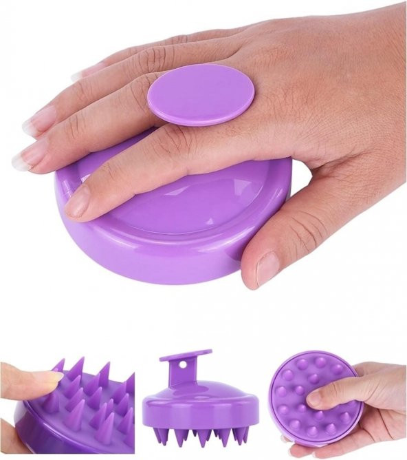 Yumuşak Silikon Dişli Tarak Saç Derisi Masaj Duş Fırçası Saç Bakımı lila renk - 2