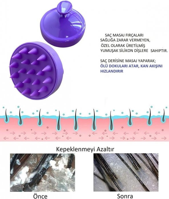 Yumuşak Silikon Dişli Tarak Saç Derisi Masaj Duş Fırçası Saç Bakımı lila renk - 4
