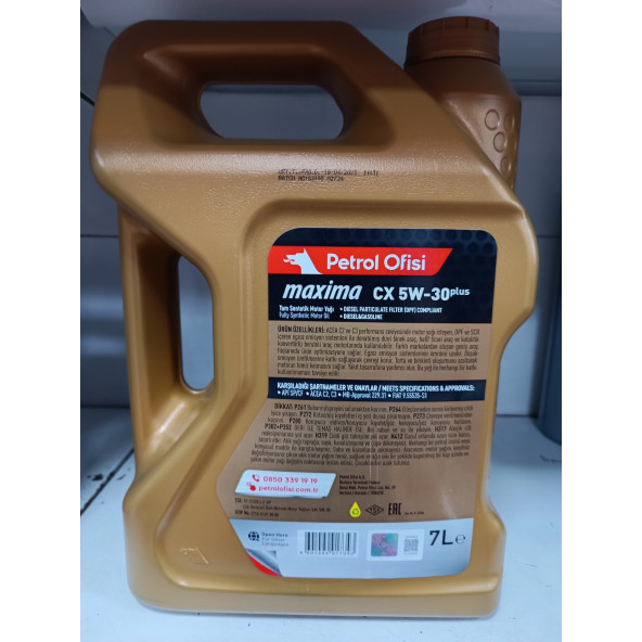 Petrol Ofisi Maxima Cx 5W-30 7 Lt Partiküllü Motor Yağı Üretim Yılı: 2025 - 2