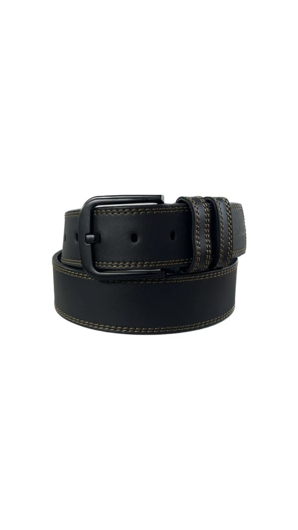 Fossil Siyah Çift Dikiş Suni Deri 4,5 cm Erkek Kemeri 115 - Resim 2