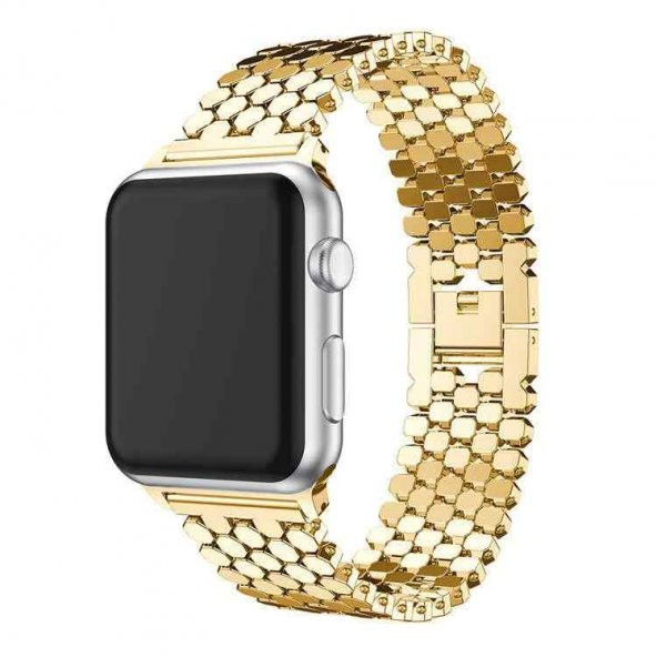Ehr. Apple Watch 44mm Bal Peteği İşlemeli Metal Kordon Kemer - Gold