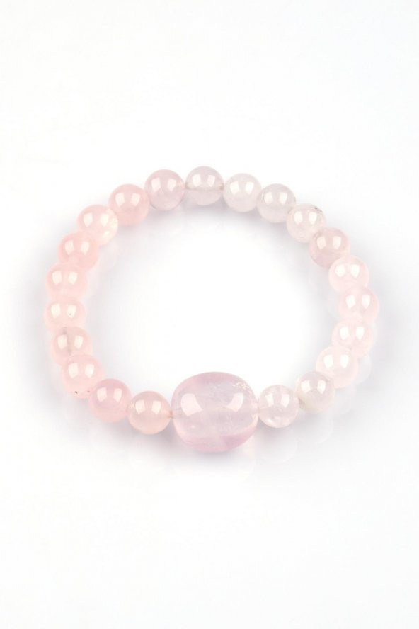 Pembe Kuvars Doğal Taş Bileklik 8mm Küre Kesim - 2