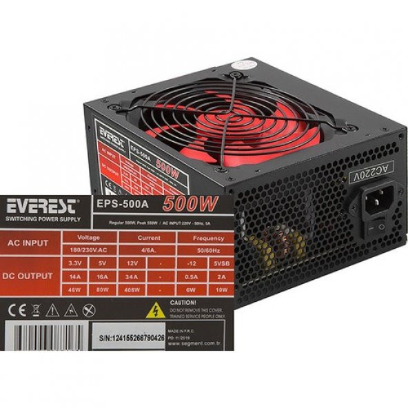 Everest EPS-500A Real 500W 12 cm 4*Sata 12 cm Power Supply - 4