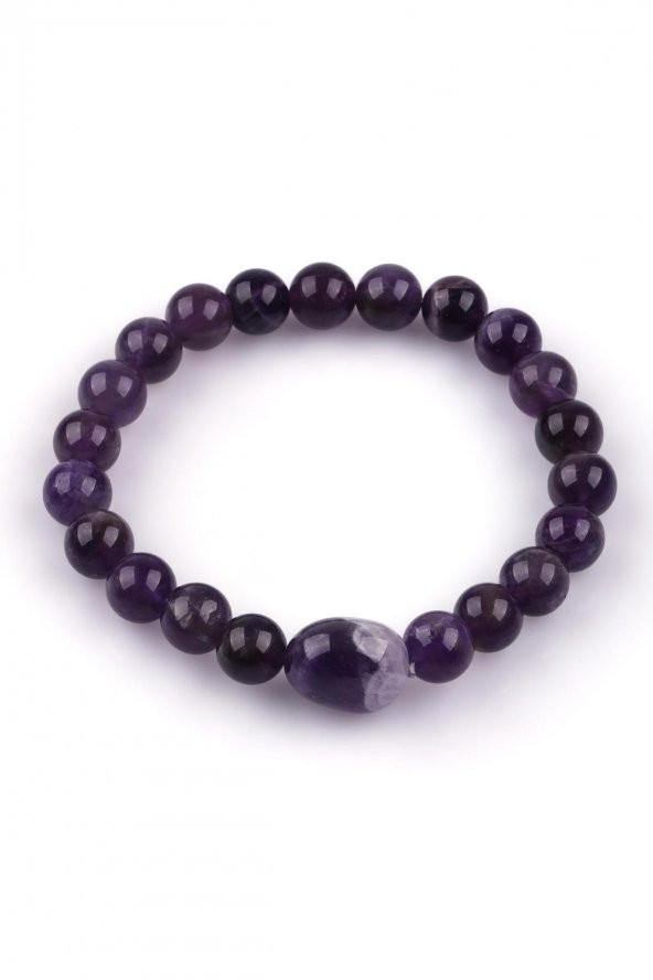 Ametist Doğal Taş Bileklik 8mm Küre Kesim - Resim 2