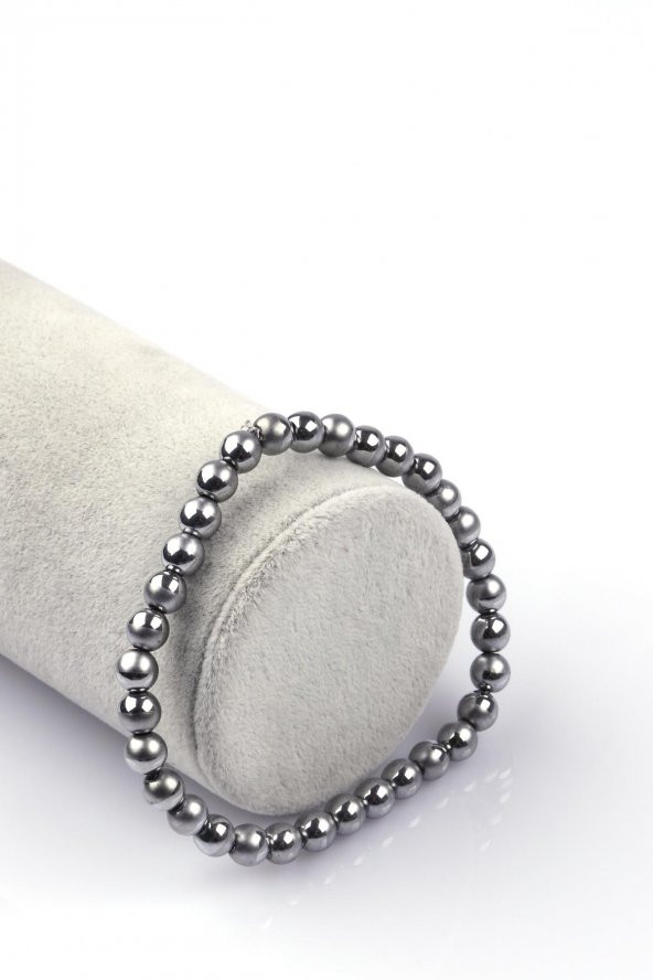 Gümüş Renkli Hematit Doğal Taş Bileklik 6mm Küre Kesim ürün görseli 1