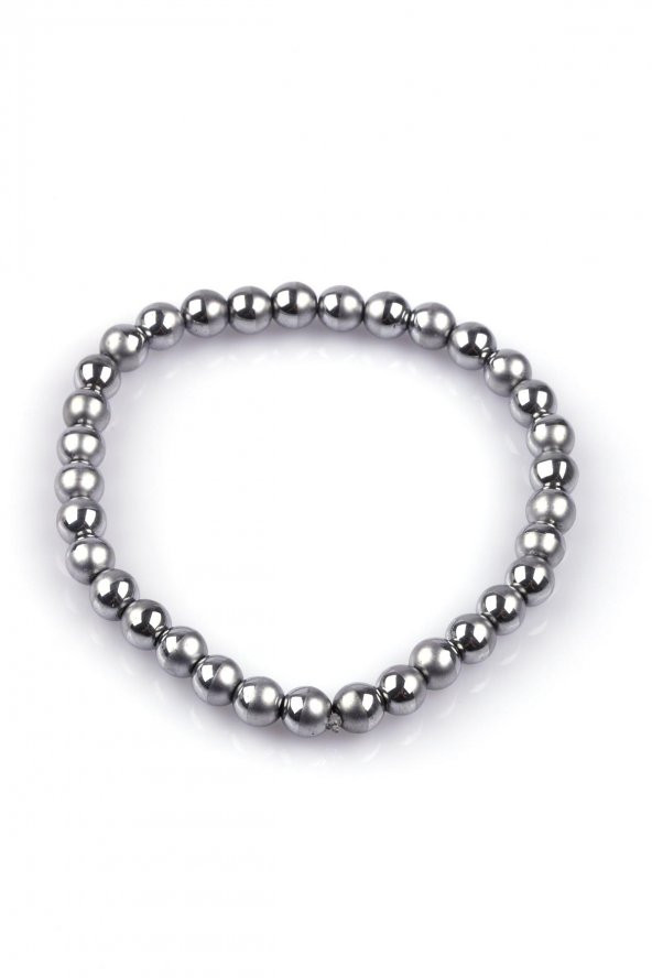 Gümüş Renkli Hematit Doğal Taş Bileklik 6mm Küre Kesim - Resim 2