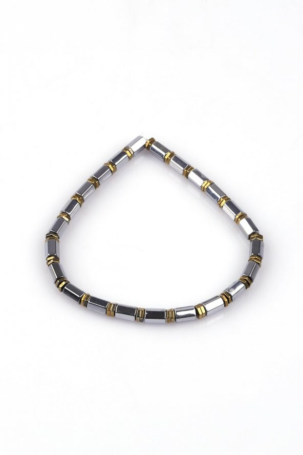 Gümüş Gri - Gold Renkli Hematit Doğal Taş Bileklik 5 x 3 mm Rondel Kesim - Resim 2