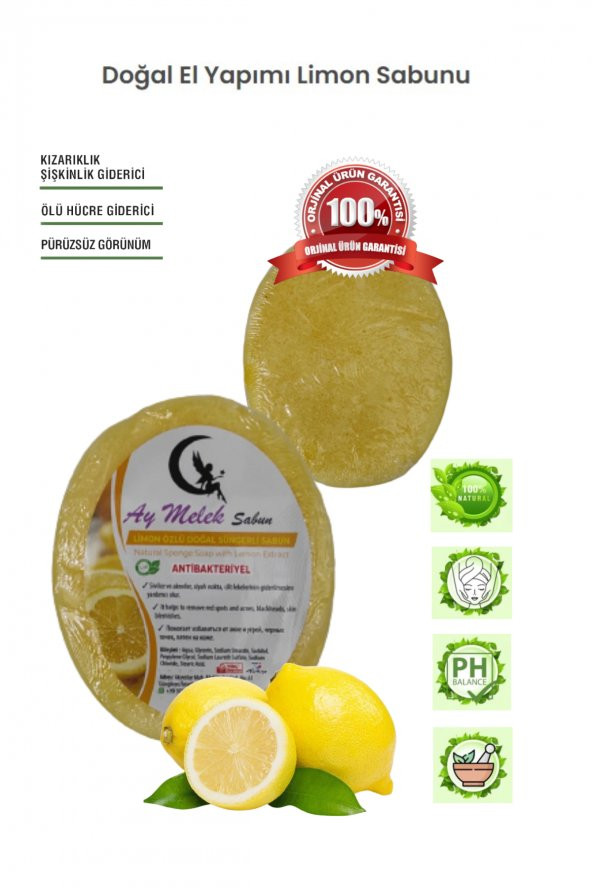 AYMELEK  Limon Özlü Süngerli Doğal Güzellik Sabunu Cilt Kırışıklık Önleyici Etkili