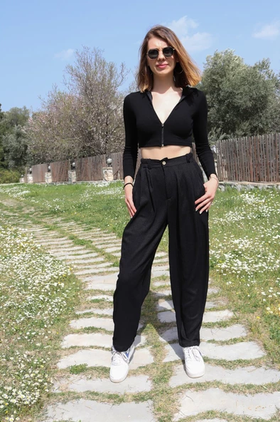 Barbora Yazlık Günlük Şalvar Kadın Pantolon 353siyah