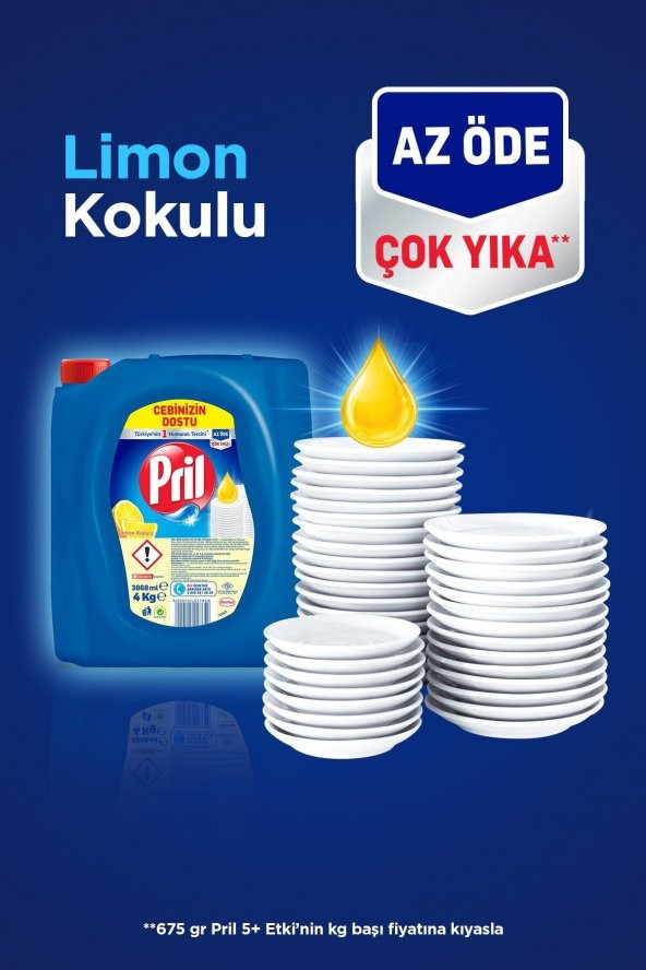 Uğurlu Avm Pril Elde Yıkama Sıvı Bulaşık Deterjanı, Limon 4kg 4lü Paket - 2