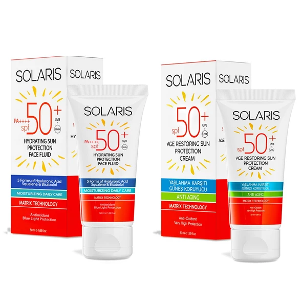 Solaris Tüm Cilt Tipleri İçin Güneş Kremi SPF 50+ (50 ml) ve Yaşlanma Karşıtı Güneş Kremi SPF 50+ (50 ml) - 2