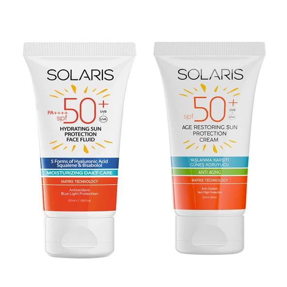 Tüm Cilt Tipleri İçin Güneş Kremi SPF 50+ (50 ml) ve Yaşlanma Karşıtı Güneş Kremi SPF 50+ (50 ml)