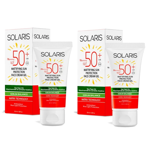 Solaris Yağlı Cilt Tipleri İçin Mat Bitişli Yaşlanma Karşıtı Jel Güneş Kremi SPF 50+ (50 ml) x 2 Adet - 2