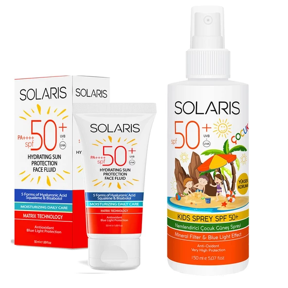 Solaris Tüm Cilt Tipleri İçin Güneş Kremi SPF 50+ (50 ml) ve Çocuk Güneş Kremi Sprey SPF 50+ (150 ml) - 2