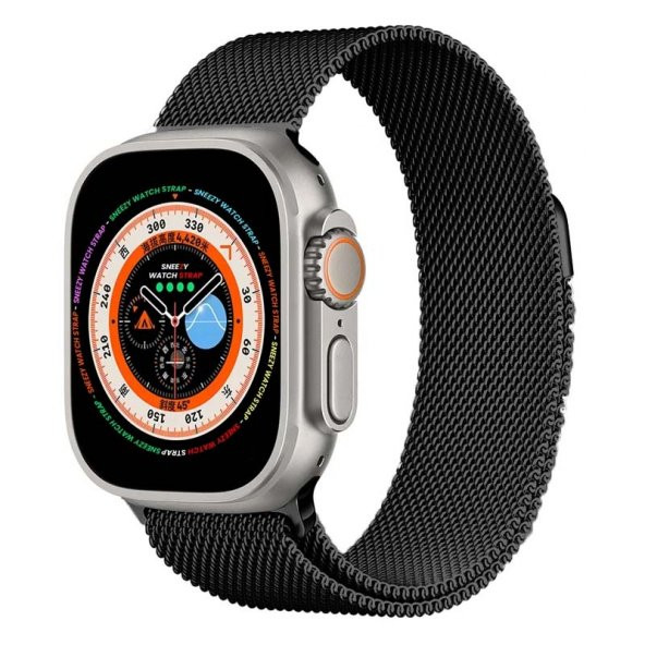 Apple Watch 49mm Seri 8 Ultra Uyumlu Woven Wire Tasarım Metal Hasır Kordon