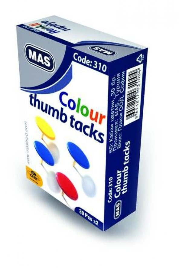 Mas Renkli Raptiye (Pvc Kaplı) 30lu Kutu