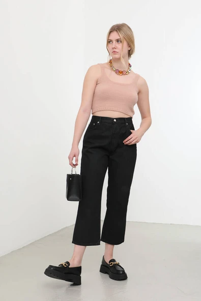 Kadın Yüksek Bel Straight Fit Jean Pantolon Siyah ürün görseli 1