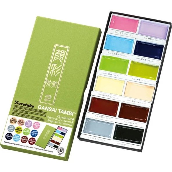 Zig Kuretake Gansai Tambi Profesyonel Japon Sulu Boya 12 Renk Set 2 (Pastel Renkler)