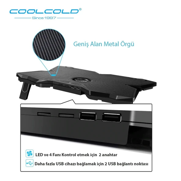 COOLCOLD Gaming 4 Fanlı Işıklı Notebook Laptop Soğutucu Stand - 6