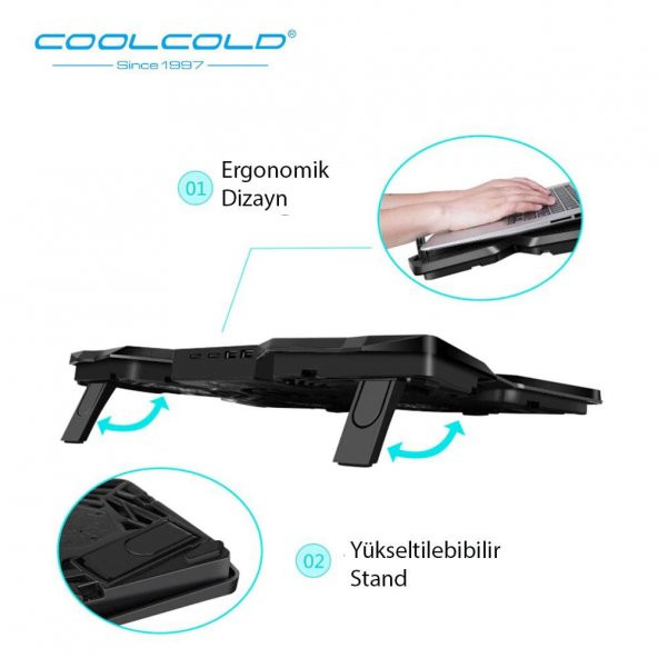 COOLCOLD Gaming 4 Fanlı Işıklı Notebook Laptop Soğutucu Stand - 9