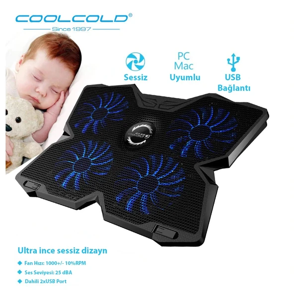 COOLCOLD Gaming 4 Fanlı Işıklı Notebook Laptop Soğutucu Stand - 3