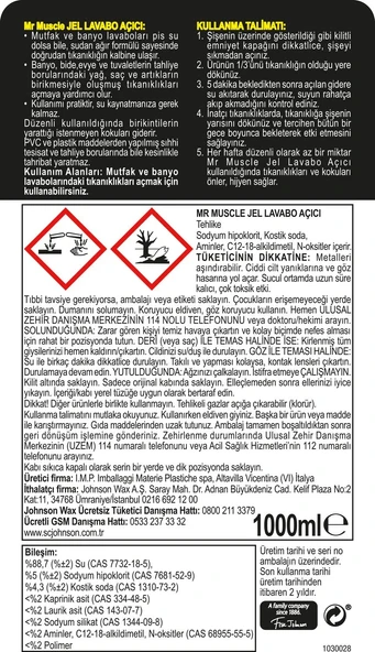 Mr. Muscle Jel Lavabo Açıcı, 1L - 2