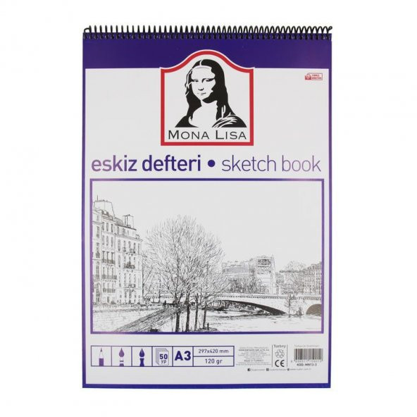 Südor Mona Lisa Telli Eskiz Defteri (Sketch Book) A3 120 gr. 50 yp.