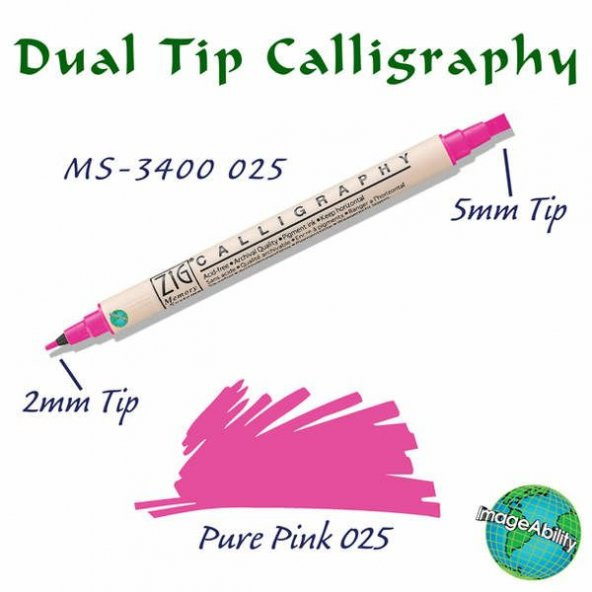 Zig Calligraphy Çift Uçlu Kaligrafi Kalemi 2 mm + 5 mm 025 Pure Pink