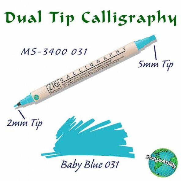 Zig Calligraphy Çift Uçlu Kaligrafi Kalemi 2 mm + 5 mm 031 Baby Blue