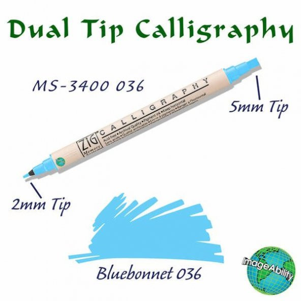 Zig Calligraphy Çift Uçlu Kaligrafi Kalemi 2 mm + 5 mm 036 Blue Bonnet