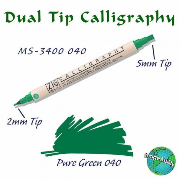 Zig Calligraphy Çift Uçlu Kaligrafi Kalemi 2 mm + 5 mm 040 Pure Green