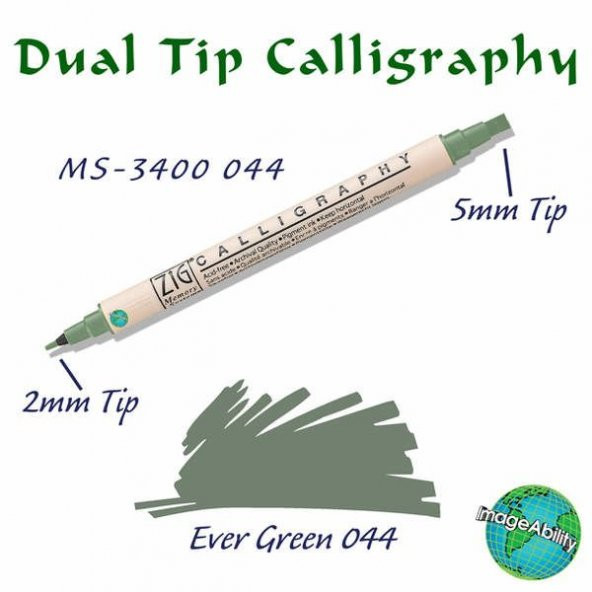 Zig Calligraphy Çift Uçlu Kaligrafi Kalemi 2 mm + 5 mm 044 Ever Green