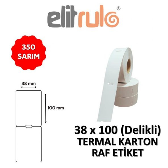 Elitrulo Termal Karton Raf Etiketi 38mm x 100mm DELİKLİ - 350 Adet