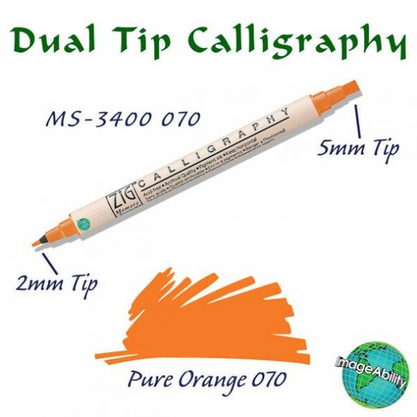 Zig Calligraphy Çift Uçlu Kaligrafi Kalemi 2 mm + 5 mm 070 Pure Orange