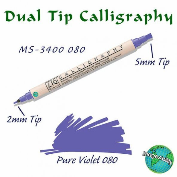 Zig Calligraphy Çift Uçlu Kaligrafi Kalemi 2 mm + 5 mm 080 Pure Violet