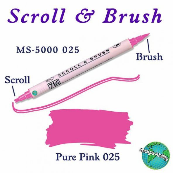 Zig Scroll & Brush Çift Çizgi ve Fırça Uçlu Kaligrafi ve Gölgeleme Kalemi 025 Pure Pink ürün görseli