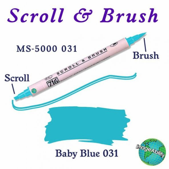 Zig Scroll & Brush Çift Çizgi ve Fırça Uçlu Kaligrafi ve Gölgeleme Kalemi 031 Baby Blue