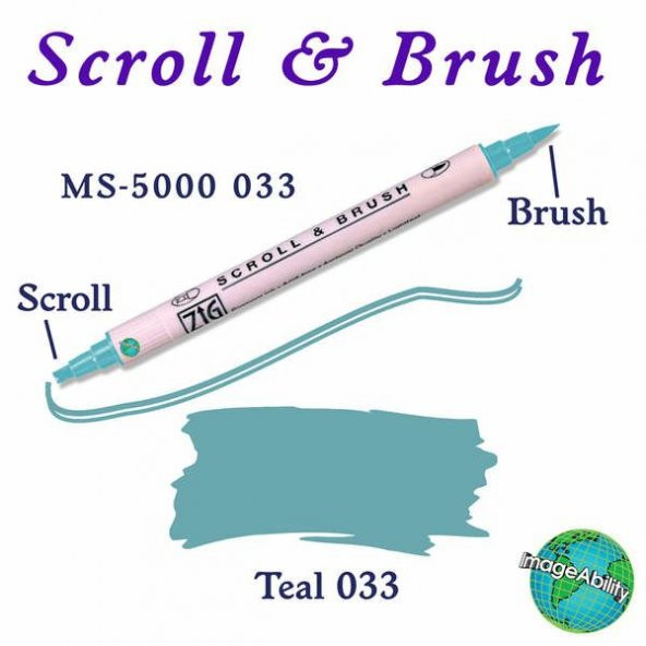 Zig Scroll & Brush Çift Çizgi ve Fırça Uçlu Kaligrafi ve Gölgeleme Kalemi 033 Teal