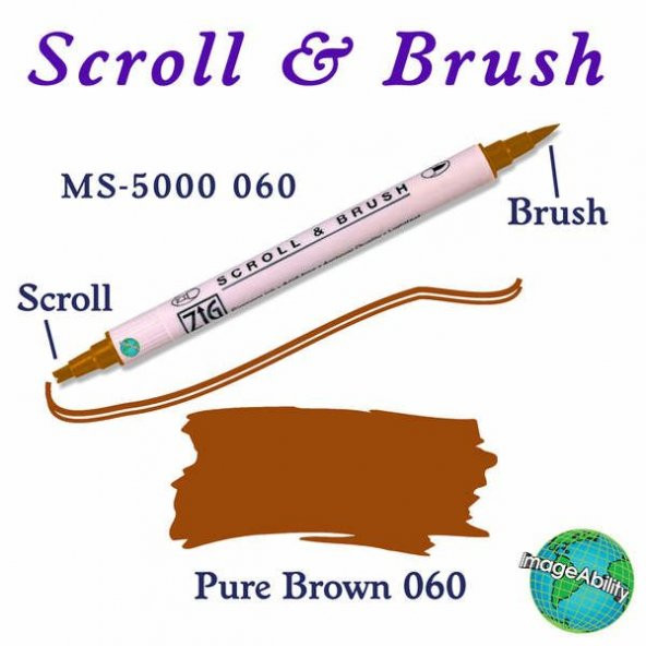 Zig Scroll & Brush Çift Çizgi ve Fırça Uçlu Kaligrafi ve Gölgeleme Kalemi 060 Pure Brown ürün görseli