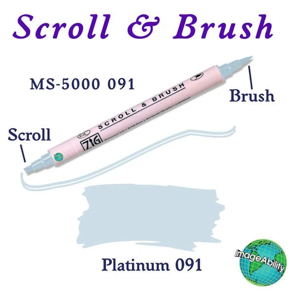 Zig Scroll & Brush Çift Çizgi ve Fırça Uçlu Kaligrafi ve Gölgeleme Kalemi 091 Platinum ürün görseli