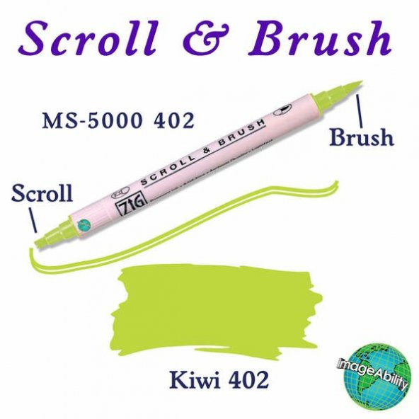 Zig Scroll & Brush Çift Çizgi ve Fırça Uçlu Kaligrafi ve Gölgeleme Kalemi 402 Kiwi ürün görseli