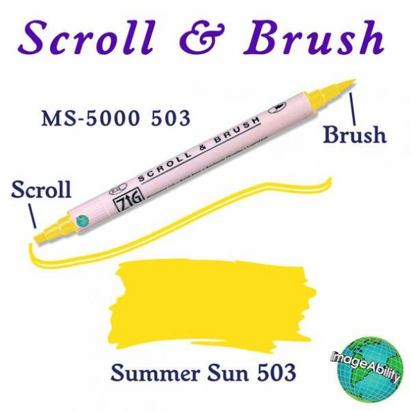 Zig Scroll & Brush Çift Çizgi ve Fırça Uçlu Kaligrafi ve Gölgeleme Kalemi 503 Summer Sun
