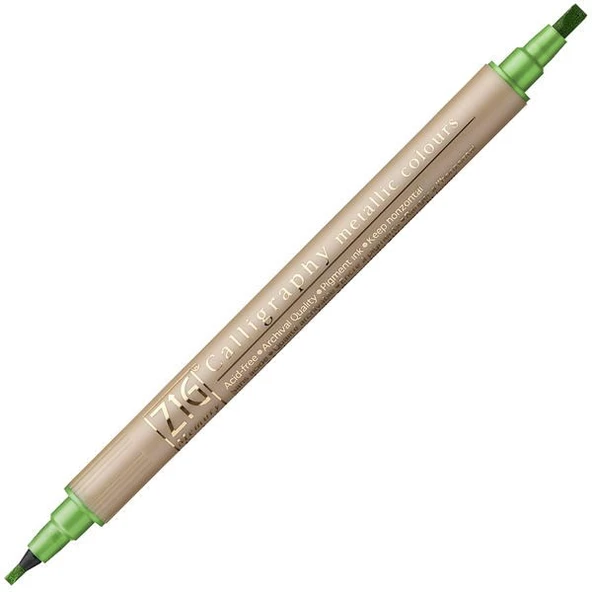 Zig Çift Uçlu Yaldızlı Kaligrafi Kalemi 2 mm + 3.5 mm 128 Metallic Light Green