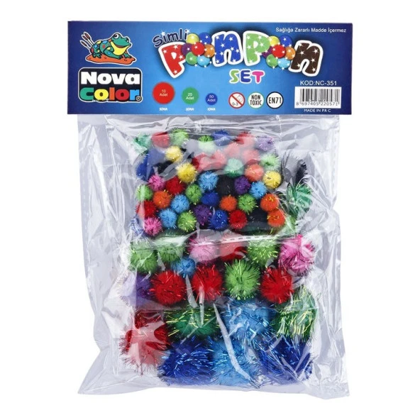 Nova Color Simli Ponpon 3 Boy Karışık Set