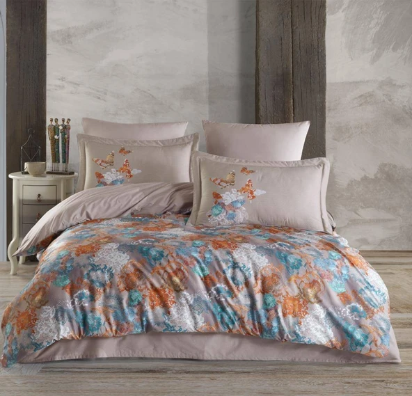 Hobby Premium Deluxe 300TC Çift Kişilik Saten Nevresim Takımı Dolce Vita Bej