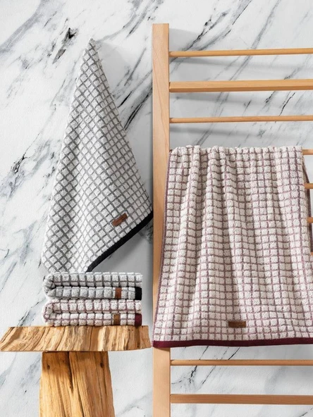 Cotton Box Jakarlı 50x90 4lü Havlu Seti Nature Bordo Siyah
