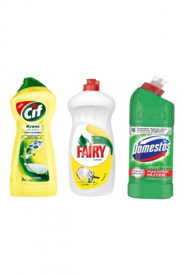 Bingo Bulaşık Deterjanı Limonlu 650 ml Domestos Çamaşır Suyu Cif Krem Temizleyici 750 ml Limon