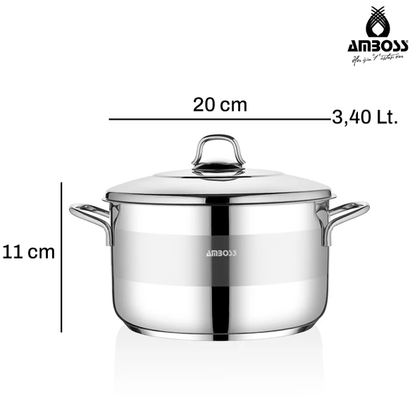 Amboss Saphire Paslanmaz Çelik 20 cm Çelik Kapaklı Derin Tencere - Resim 5
