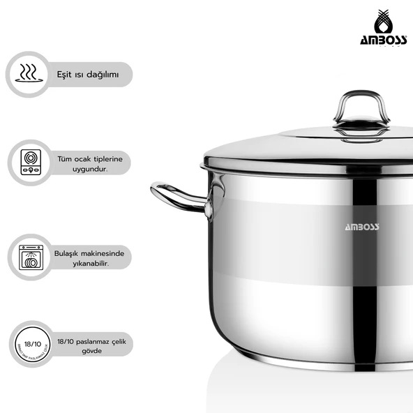 Saphire Paslanmaz Çelik 34x20 cm Çelik Kapaklı Derin Tencere - Resim 2